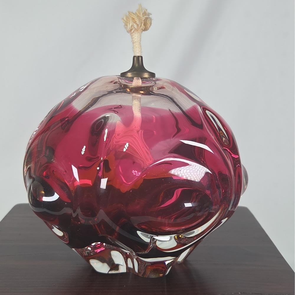 Hand Blown Cranberry Oil Lamp